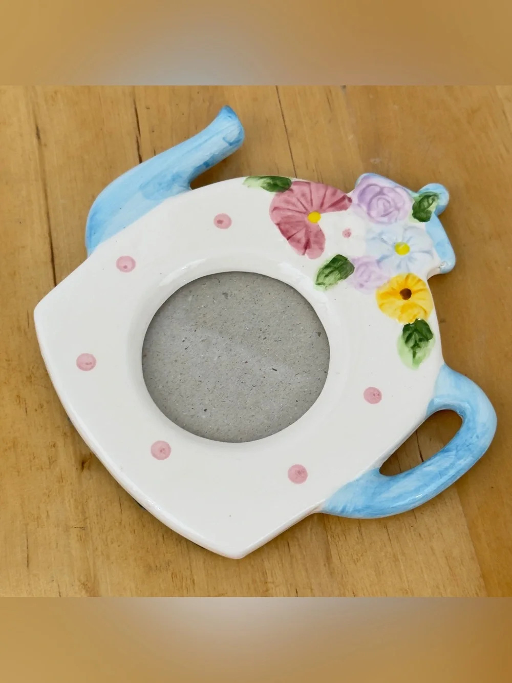 Teapot Coffee Pot Floral Ceramic Free Standing Photo Frames 3x3” Mini Photo